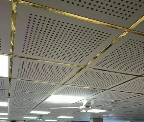 سقف کاذب تایل گچی پانچ دار ای جی وی با سازه طلایی