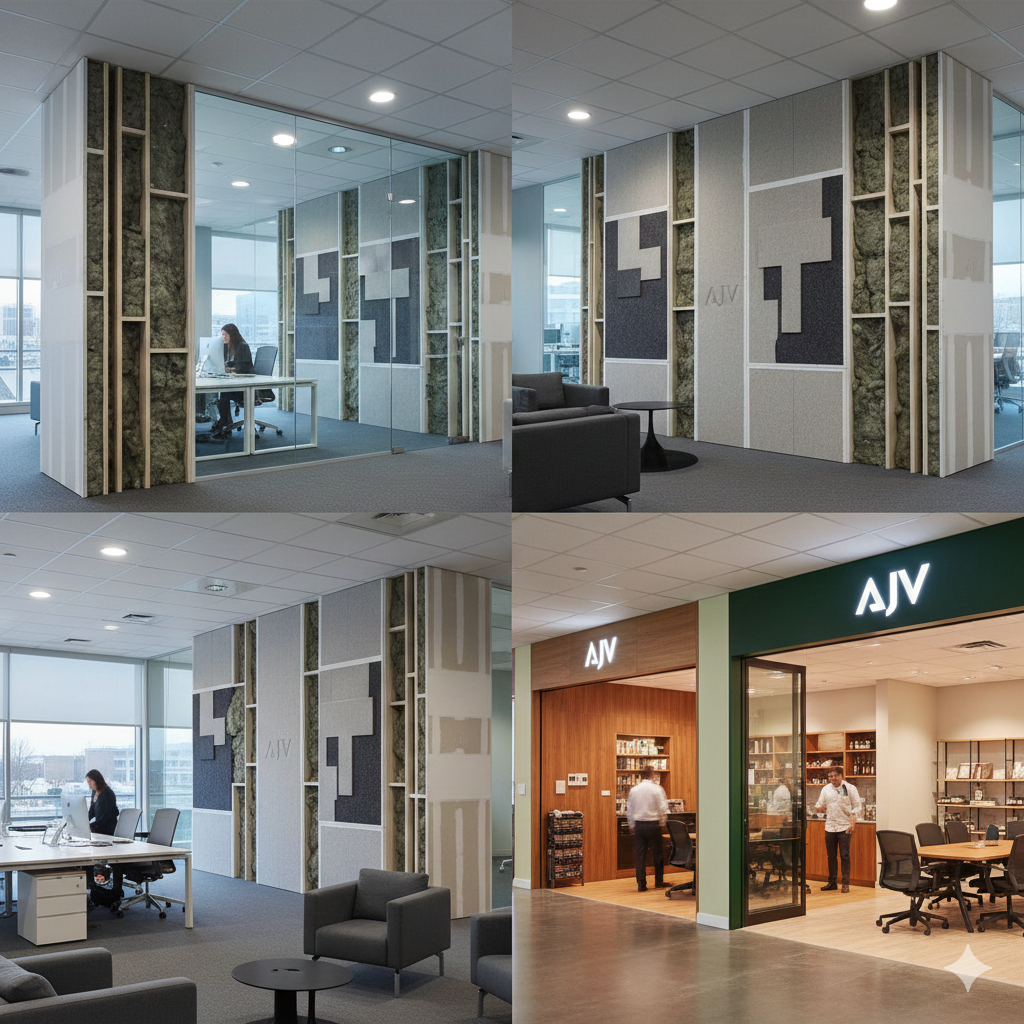 طراحی و اجرای دیوارهای درای وال AJV برای فضاهای اداری و تجاری با نیاز به عایق صوتی و آکوستیک